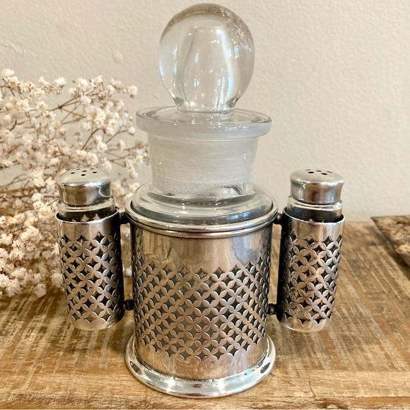 Vintage Other - Silver Plated Cruet Set Salt Pepper & Condiment Knickerbocker Silver Co Art Deco